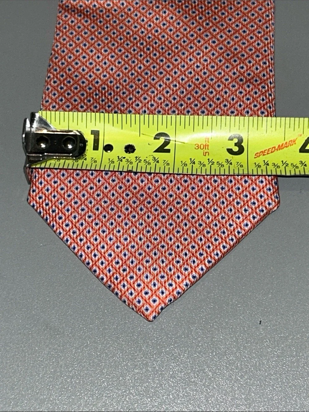 Orange Geometric Silk Tie with Navy Accents Extra Long 64”x 3”1/4